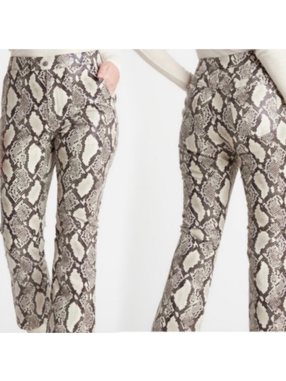 NWT Choosy White Vegan Snakeskin High Rise Cropped Bootcut Pants Size 10
